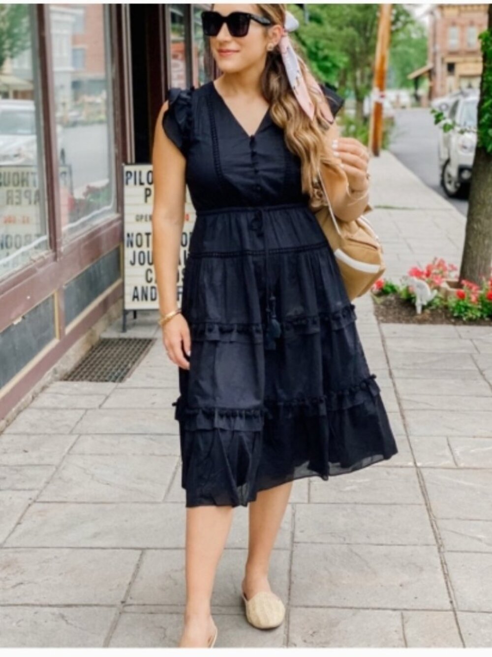 J. Crew Boho Cottage Core Pom-Pom Dress in Cotton Voile Black Size 4 NWT